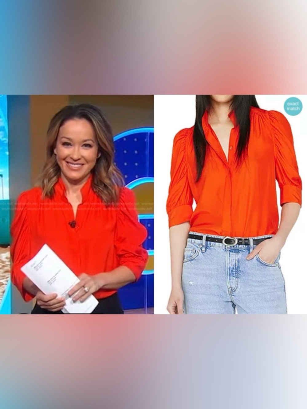 FRAME Red Orange Silk Gillian Blouse XS - Picture 3 of 6